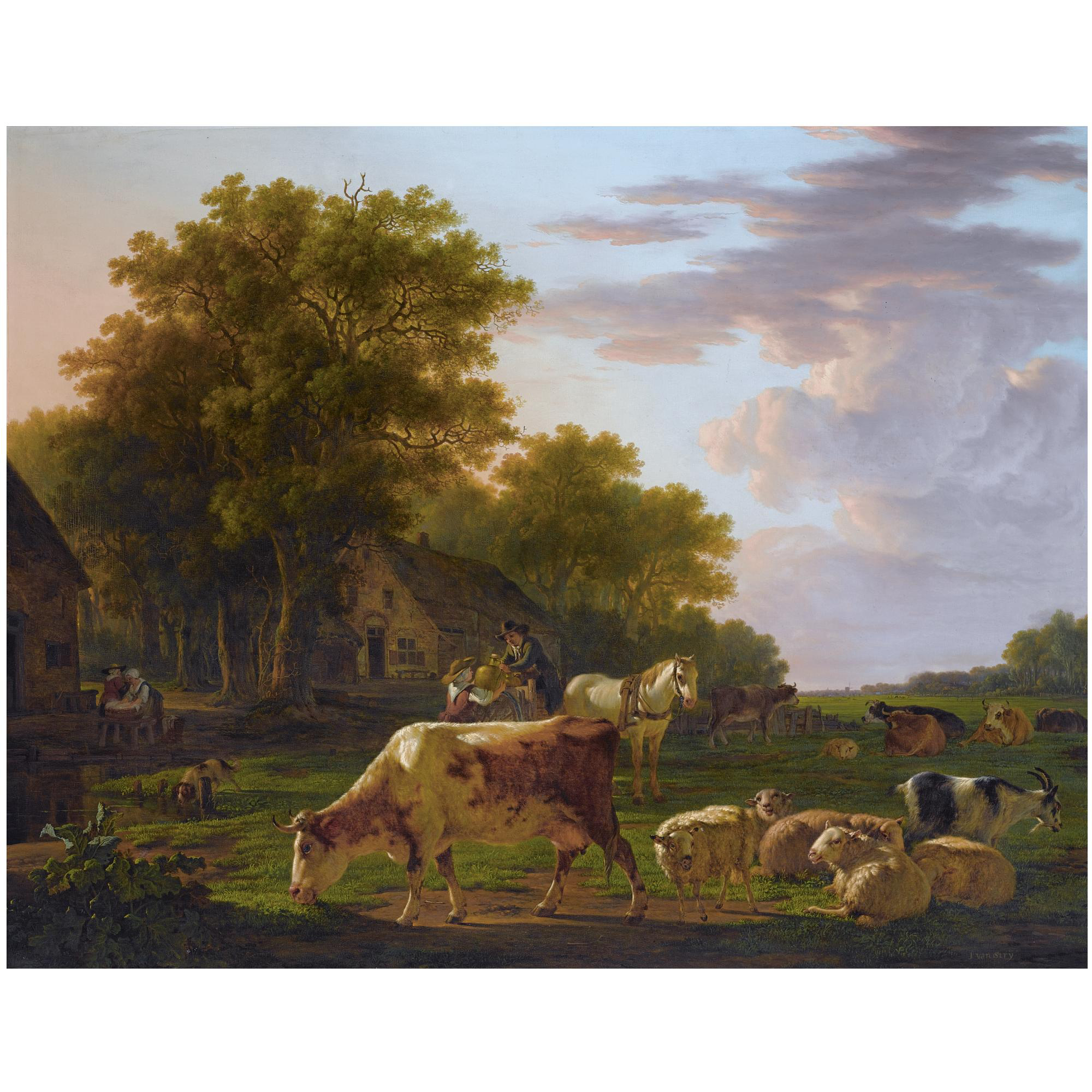 jacob van strij zomerlandschap met koeien en schapen